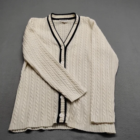 Vintage Loubella Extendables White Dk Blue knit cardigan sweater M - Picture 2 of 13